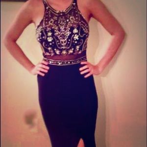 Xscape Navy Beaded Top Gown